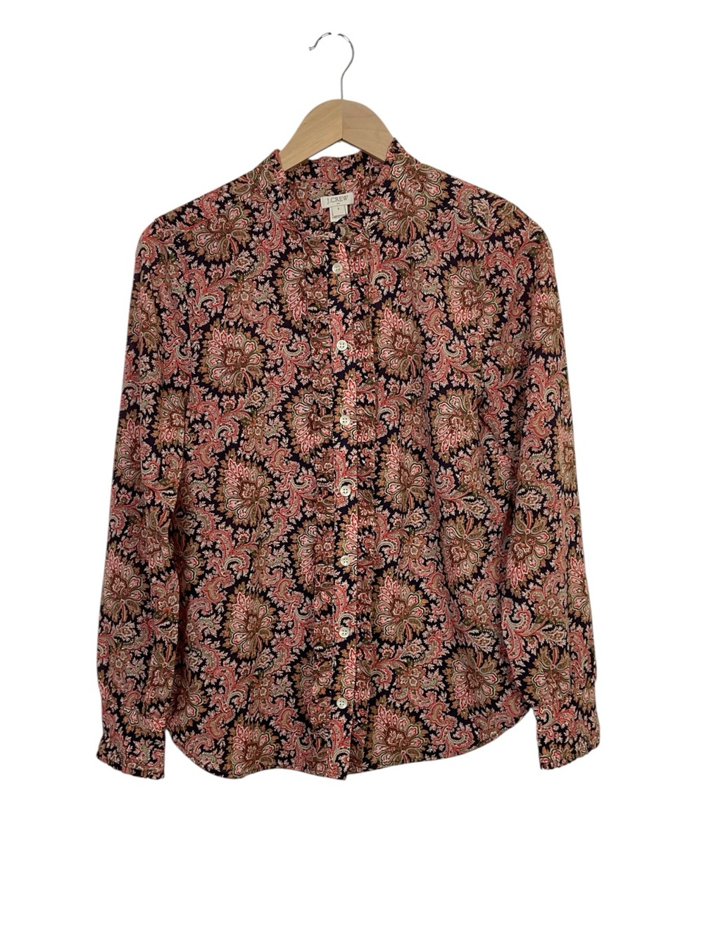 J. Crew Paisley Print Button Front Blouse Long Sleeve Size Small